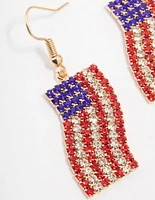 Gold American Flag Drop Earrings