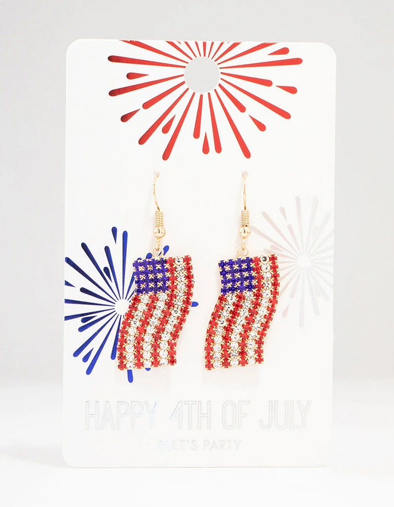 Gold American Flag Drop Earrings