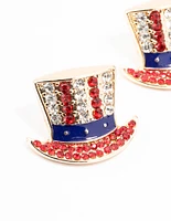 Red, White & Blue Hat Diamante Stud Earrings