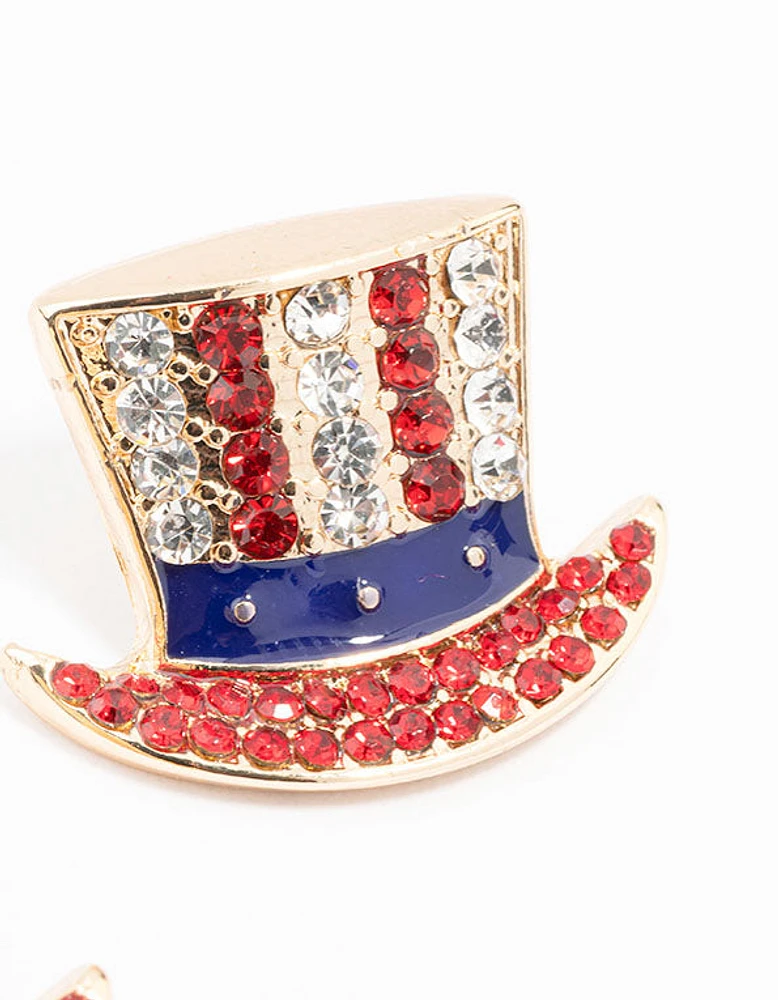 Red, White & Blue Hat Diamante Stud Earrings