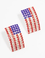 Silver USA American Flag Curved Stud Earrings