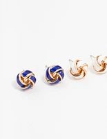 Blue, White & Red Knotted Stud Earring 3-Pack