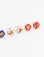 Blue, White & Red Knotted Stud Earring 3-Pack