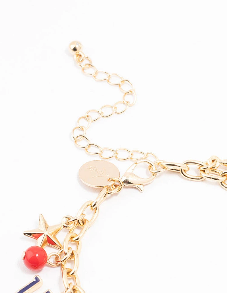 Gold USA Charm Bracelet