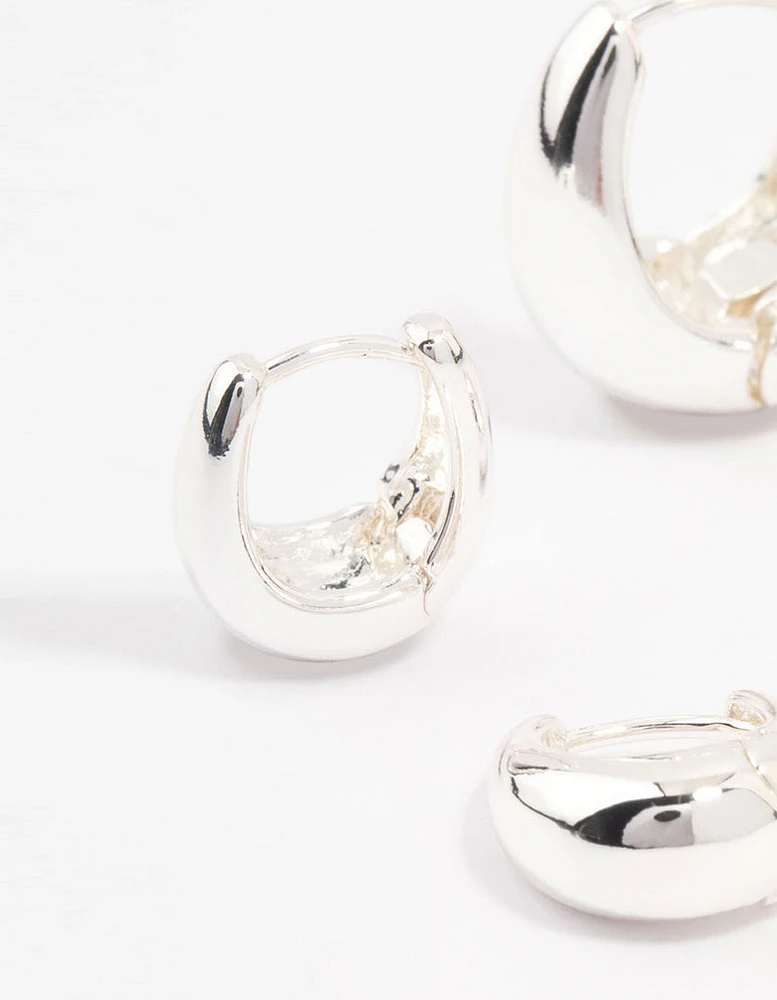 Silver Plated Small & Medium Oval Huggie Earrings