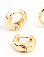 Gold Plated Thick & Thin Huggie Earrings 2-Pack