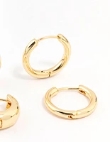 Gold Plated Thick & Thin Huggie Earrings 2-Pack