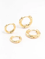 Gold Plated Thin Small Huggie Earrings 2-Pack