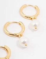 Gold Plated Cubic Zirconia & Freshwater Pearl Huggie Earrings 2-Pack