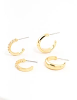 Gold Plated Cubic Zirconia Hoop Earrings 2-Pack