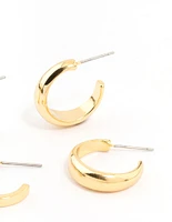 Gold Plated Cubic Zirconia Hoop Earrings 2-Pack