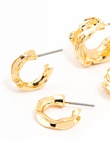 Gold Plated Molten Thick & Thin Hoop Earrings 2-Pack