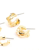 Gold Plated Molten Thick & Thin Hoop Earrings 2-Pack