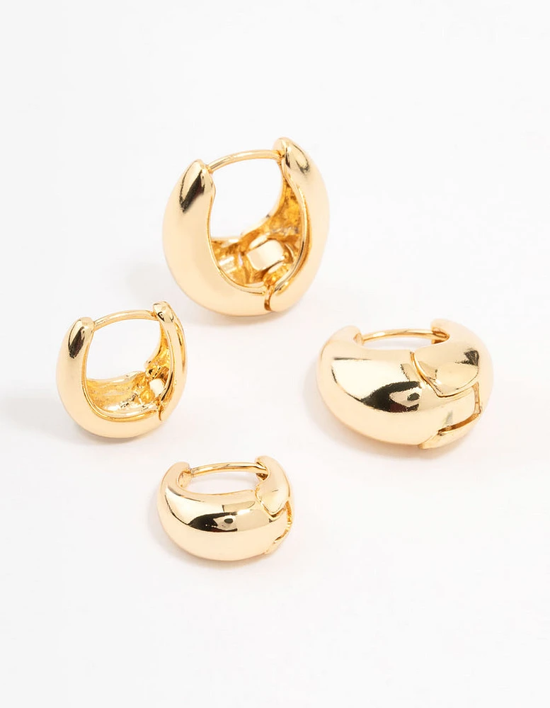 Gold Plated Small & Medium Oval Huggie Earrings