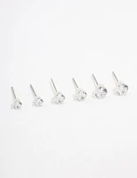 Silver Plated Cubic Zirconia Stud Earrings 3-Pack