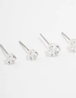 Silver Plated Cubic Zirconia Stud Earrings 3-Pack