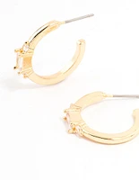 Gold Plated Cubic Zirconia Baguette Stud & Hoop Earrings 2-Pack