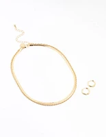 Gold Plated Twist & Snake Chain Necklace & Hoop Set