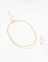 Gold Plated Cubic Zirconia Dainty Hoop & Necklace Set