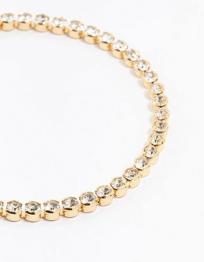 Gold Plated Round Diamante Tennis Bracelet