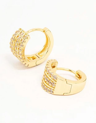 Gold Plated Triple Pave Hoop Earrings