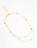 Gold Plated Station Semi Precious Shards And Ball Necklace