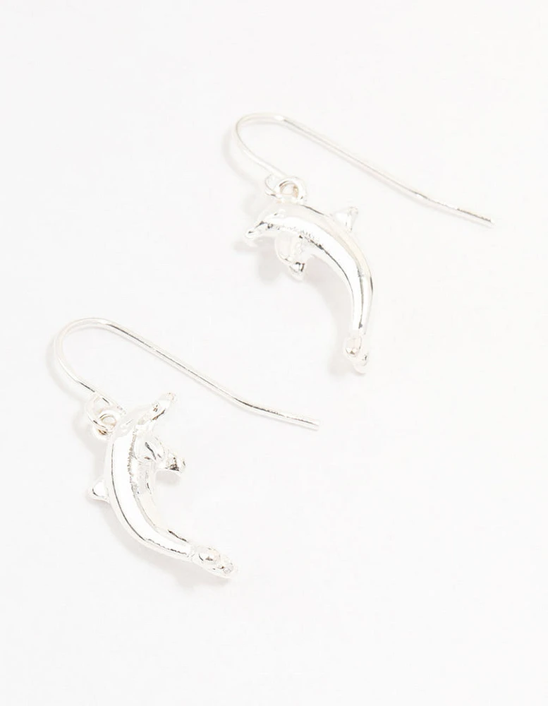 Silver Dolphin Drop Earrings