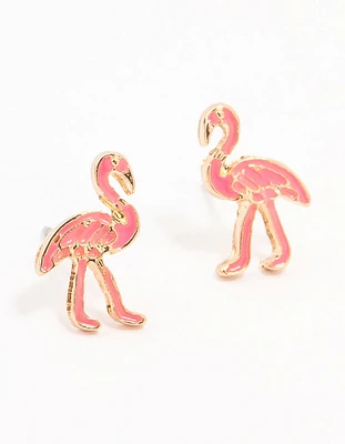 Gold Pink Epoxy Flamingo Stud Earrings