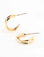 Gold Double Twisted Rope Huggie Earrings