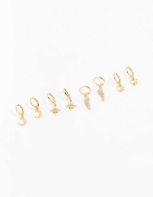 Gold Diamante Mixed Huggie Earrings 4-Pack