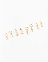 Gold Diamante Mixed Huggie Earrings 4-Pack