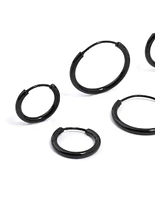 Black Mixed Fine Hoop Earrings 4-Pack