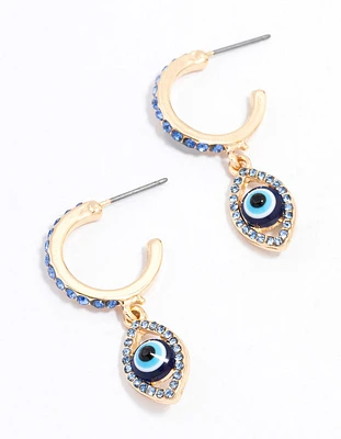 Gold Evil Eye Diamante Drop Earrings