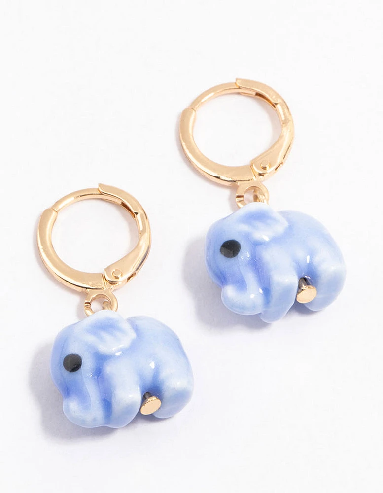 Gold Acrylic Elephant Drop Earrings