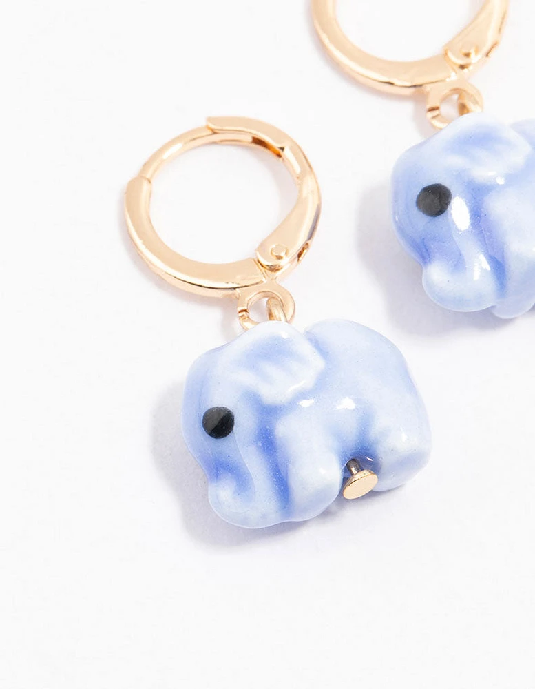 Gold Acrylic Elephant Drop Earrings