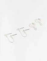 Silver Cubic Zirconia Chain Stud & Hoop Earrings 3-Pack