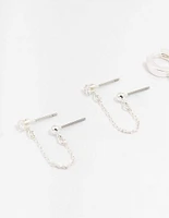 Silver Cubic Zirconia Chain Stud & Hoop Earrings 3-Pack