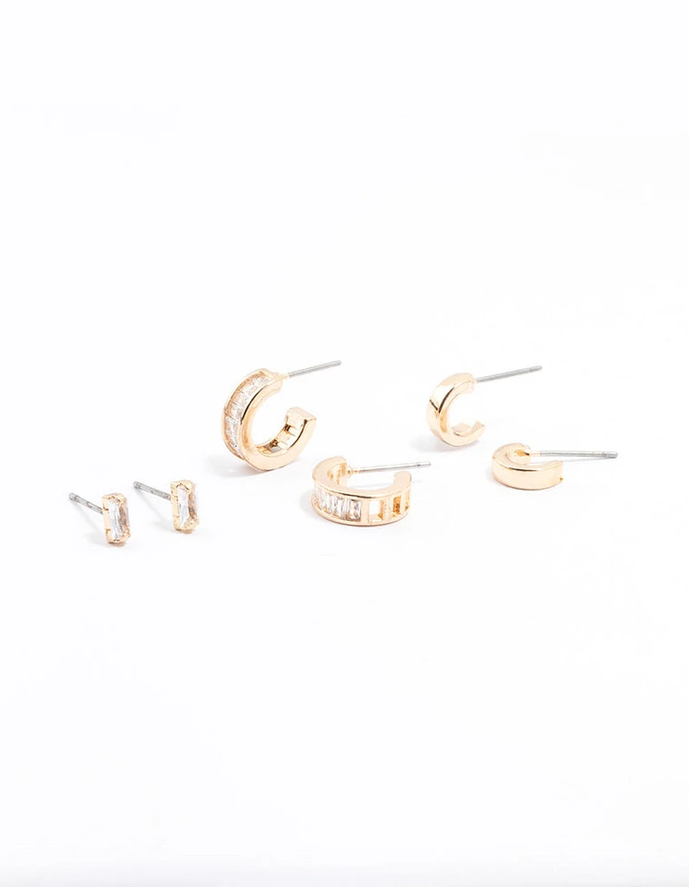 Gold Cubic Zirconia Grad Hoop Earrings 3-Pack