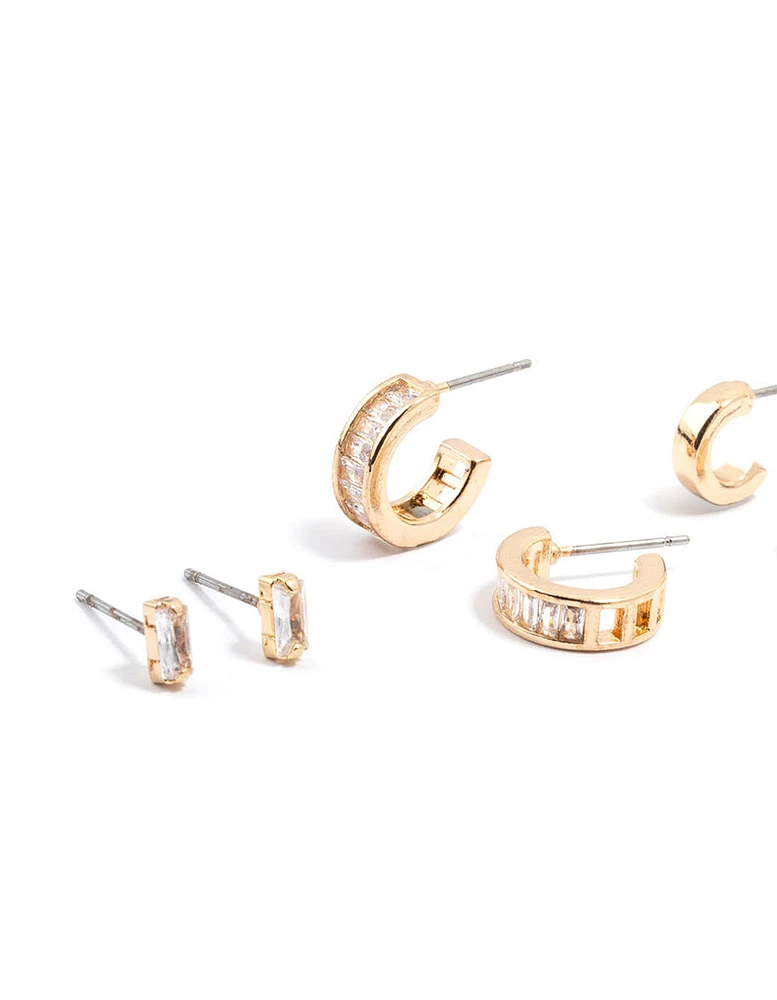 Gold Cubic Zirconia Grad Hoop Earrings 3-Pack