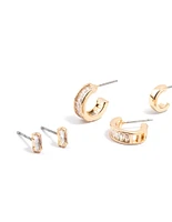 Gold Cubic Zirconia Grad Hoop Earrings 3-Pack