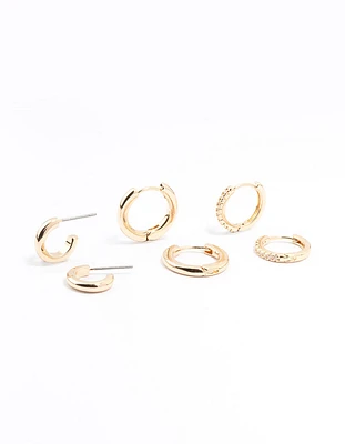 Gold Minimal Huggie Hoop Earrings 3-Pack