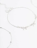 Silver Bow Chain Mixed Anklet 3-Pack