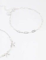 Silver Bow Chain Mixed Anklet 3-Pack