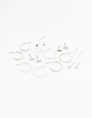 Silver Diamante & Pearl Hoop Earrings 8-Pack