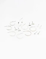 Silver Diamante & Pearl Hoop Earrings 8-Pack