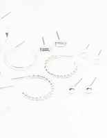 Silver Diamante & Pearl Hoop Earrings 8-Pack