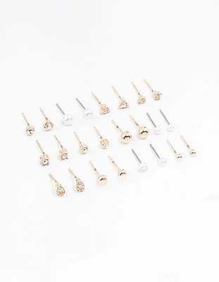 Rose Gold Classic Pearl & Stone Earrings 12-Pack