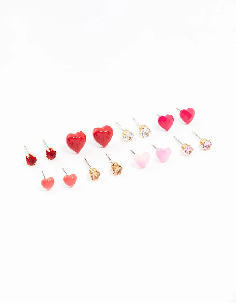 Mixed Gold Love Heart Earrings 8-Pack