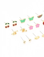 Gold Cherry & Boot Stud Earrings Pack 12-Pack