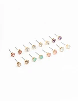 Gold Pastel Diamante Stud Earrings 8-Pack